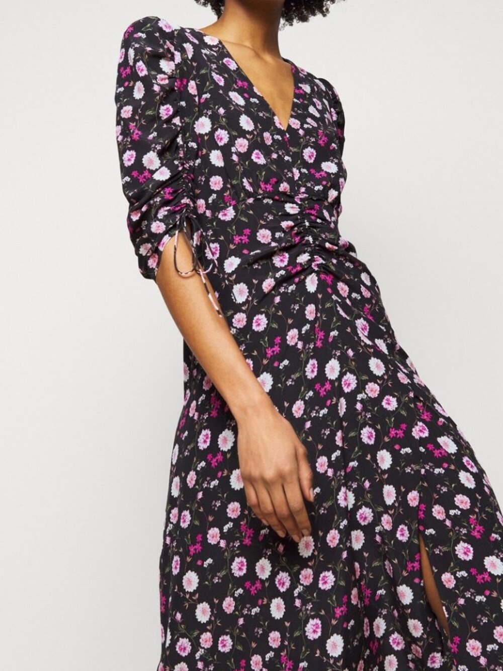 The Kooples 100% Silk Floral Midi Dress Pink Black Size S - Picture 3 of 6